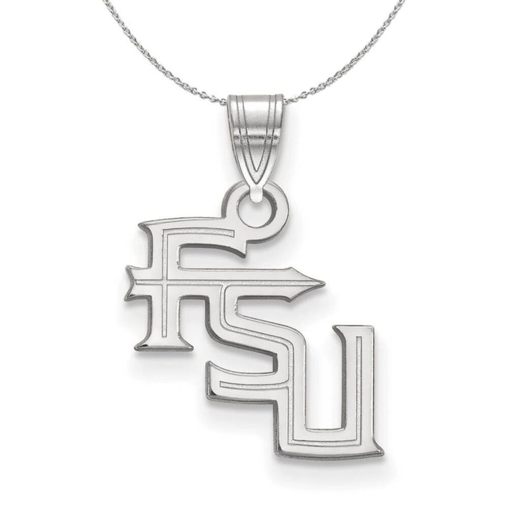 Sterling Silver Florida State Small 'FSU' Necklace - 24 Inch